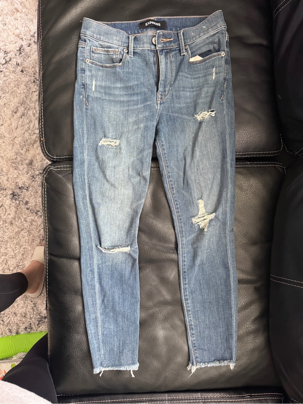 Express Women's Skinny Distressed Jeans — Blue